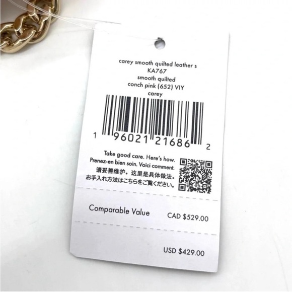 Kate Spade Carey Small Quilted Flap Shoulder Crossbody Bag Light Pink/ Gold - Picture 10 of 10